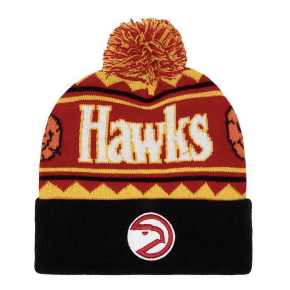 NEW Mitchell & Ness Atlanta Hawks Team Isle‎ Pom Beanie Hat Cap OSFM